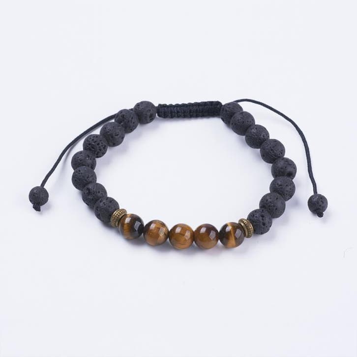 Armband verstelbaar met lavasteen 7mm en tijgeroog edelst..., Hobby en Vrije tijd, Kralen en Sieraden maken, Kraal, Nieuw, Ophalen of Verzenden