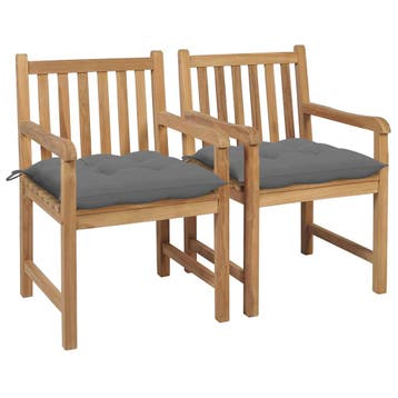 vidaXL Tuinstoelen 2 st met grijze kussens massief teakhout, Verzenden, Nieuw