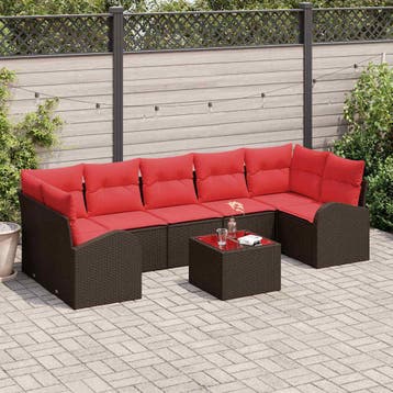 vidaXL Tuin Sofa Set 8 st 7-Aantal zitplaatsen Beige en Rood, Verzenden, Nieuw, Rotan, 8 zitplaatsen