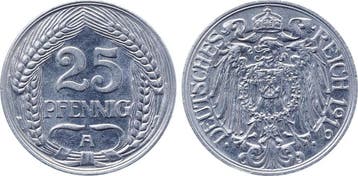Duitsland 25 Pfennig 1912 A J 018 stgl Erstabschlag nickel, Verzenden