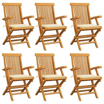 vidaXL Klapstoelen met crèmekleurige kussens, 6 stuks,, Verzenden, Nieuw, Teakhout
