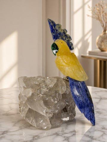 NO RESERVE PRICE - rare piece - Handgesneden gele papegaai