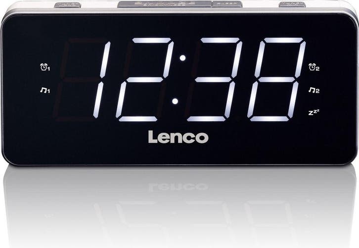 Wekkerradio - Digitale wekker - Alarmklok - Wit - Lenco - CR, Huis en Inrichting, Woonaccessoires | Klokken, Zo goed als nieuw