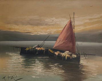 L. Mari (XX) - Paesaggio Marino con Barche da Pesca e Vela
