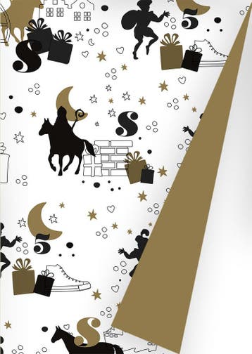 Sinterklaas cadeaupapier op rol op de hoge daken zwart goud, Diversen, Ophalen of Verzenden, Nieuw