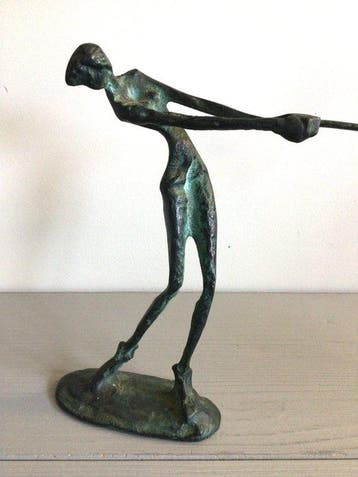 sculptuur, Golfster in full swing - 20 cm - Brons