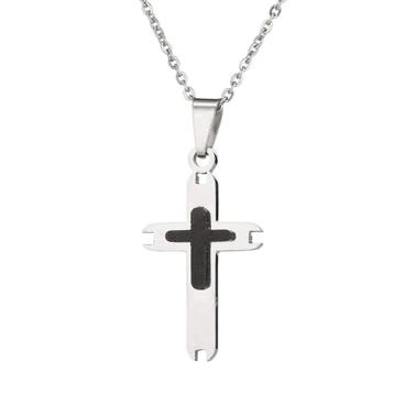 Fako Bijoux - Ketting Met Kruisje Zilver/Zwart - Stainless, Verzenden, Nieuw