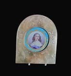 Plaquette - Porselein, Hout, Messing