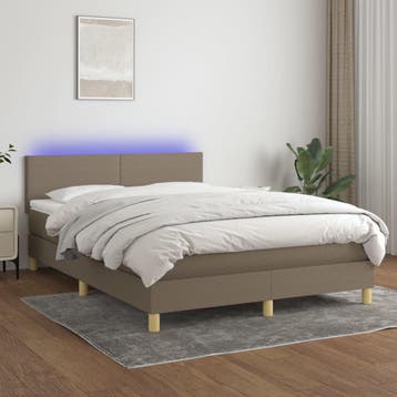 vidaXL Boxspring met matras en LED stof taupe 140x190 cm, Verzenden, Stof, Nieuw, Tweepersoons