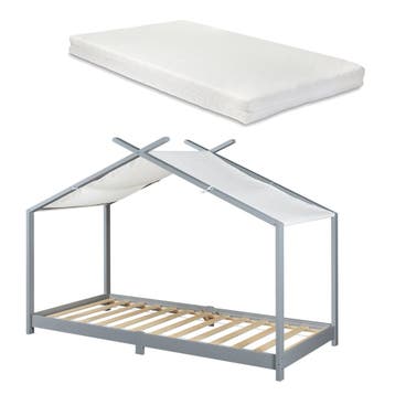 Kinderbed Brome huisbed met matras 90x200 cm grijs en wit [e, Verzenden, Nieuw