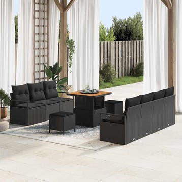 vidaXL Tuin Sofa Set met kussen met opslag 10 pcs Zwart, Verzenden, Nieuw, Rotan, Meer dan 8 zitplaatsen