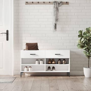 vidaXL Schoenenbank 102x35x55 cm bewerkt hout hoogglans wit, Verzenden, Nieuw