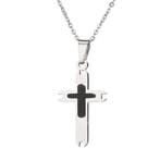 Fako Bijoux - Ketting Met Kruisje Zilver/Zwart - Stainless, Sieraden, Tassen en Uiterlijk, Kettingen, Verzenden, Nieuw