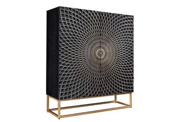 Design Highboard ILLUSION 120cm zwart mangohout massief hout, Ophalen of Verzenden, Nieuw