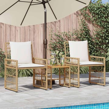 vidaXL Buitenmeubelset 3 st Natuurlijk en Crème Wit, Tuin en Terras, Verzenden, Nieuw, 3 zitplaatsen