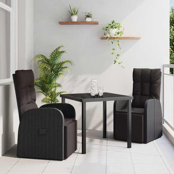 vidaXL Tuin eettafelset met kussen 3 pcs Zwart poly rattan, Verzenden, Nieuw, Rotan, 3 zitplaatsen