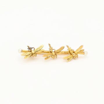 Broche - 18 karaat Geel goud Parel, Sieraden, Tassen en Uiterlijk, Antieke sieraden