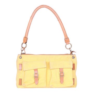 Gucci Canvas Schoudertas Geel met Gevlochten Hengsel, Verzenden, Zo goed als nieuw