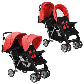 vidaXL Kinderwagen dubbel staal rood en zwart, Verzenden, Nieuw
