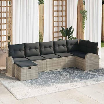 vidaXL Tuin Sofa Set 7 st Lichtgrijs poly rattan, Tuin en Terras, Verzenden, Nieuw, Rotan, 7 zitplaatsen