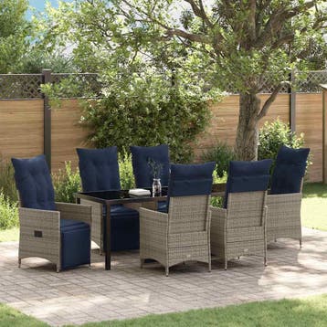 vidaXL Tafel en stoelen set 7 st Grijs PE Rattan, Verzenden, Nieuw, 7 zitplaatsen