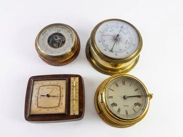 Meteo Aneroid barometer (4) - Messing, Hout, Glas -