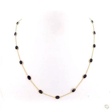 Halsketting - 14 karaat Geel goud - 9.35ct. tw. Saffier, Sieraden, Tassen en Uiterlijk, Nieuw
