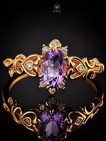 Amethist ring - 925 sterlingzilver met goudlaag - vintage, Antiek en Kunst