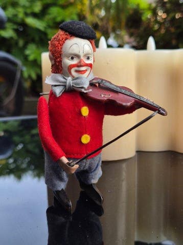 Schuco - Clown met viool, uitgepakt - Opwindbaar blikken, Antiek en Kunst, Antiek | Speelgoed