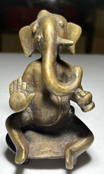 sculptuur, First Half 20th Cent. Bronze Seated Folk Ganesha
