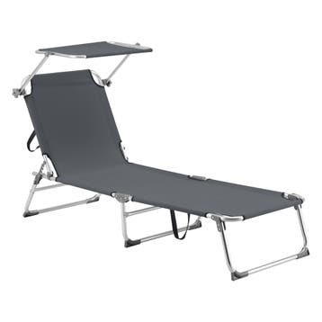 Ligbed met luifel Legorreta 189x57x28 cm tot 115 kg donkergr, Tuin en Terras, Tuinsets en Loungesets, Verzenden, Nieuw