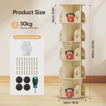 White Rotating Bookcase Storage 5-Tier Book Shelf 20 Compart, Verzenden, Nieuw