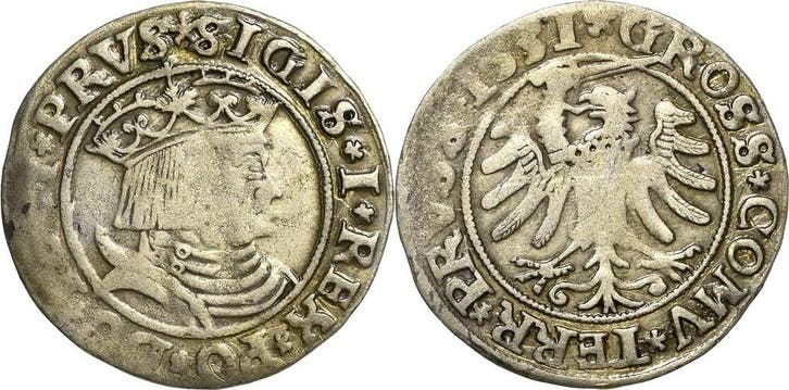 Grosz 1531, Polen Sigismund I 1506-1548, Postzegels en Munten, Munten | Europa | Niet-Euromunten, Verzenden