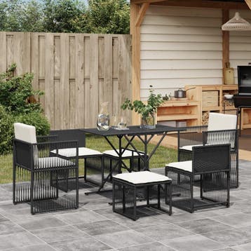 vidaXL 7-delige Tuinset met kussens poly rattan zwart, Verzenden, Nieuw, Tuinset