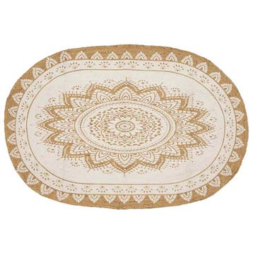 vidaXL Vloerkleden Bloemen Natuurlijk met Witte Print 205 x, Verzenden, Nieuw, Beige