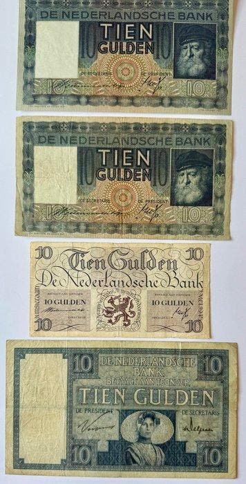 Nederland. - 4 x 10 Gulden - various dates (Zonder
