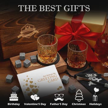 Luxe Whiskey Set met Glazen en Granieten Stenen - Houten Cad, Verzenden, Nieuw