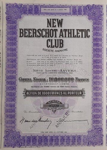 België. 3 aandelen New Beerschot Athletic Club (rond 1955)