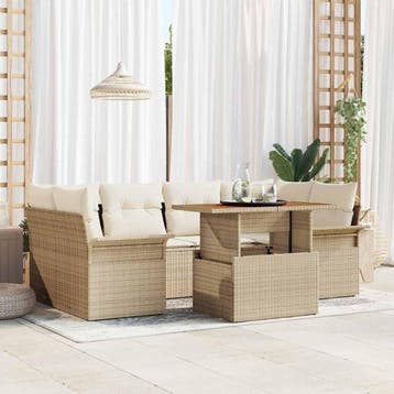 vidaXL Tuin Sofa Set 7 st beige en crèmekleurig, Verzenden, Nieuw, Rotan, 7 zitplaatsen