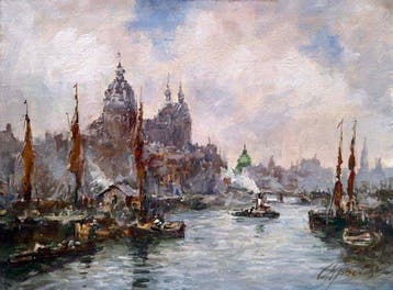 Mikhail Kraiev (1957) - Amsterdam au fil de l’eau - Bateaux, Antiek en Kunst