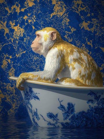 Yamila - El Macaco de Kintsugi: Una Meditación en Oro y Azul, Antiek en Kunst