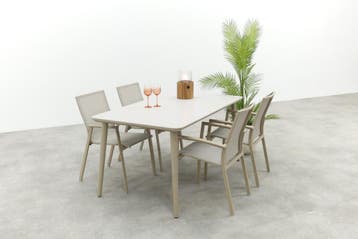 VDG Atmos/Sofia stapelbare aluminium 4-persoons dining, Verzenden, Nieuw, Overige materialen, Tuinset