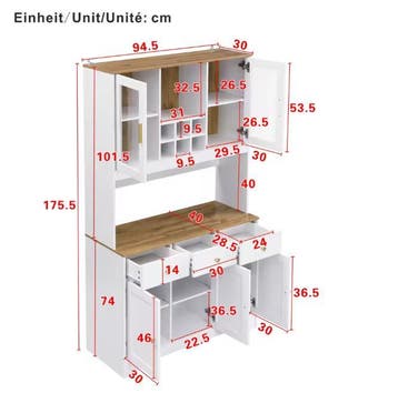 Hoge Keukenkast 94,5×30×175,5 cm met Lades en Glazen Deuren, Verzenden, Nieuw