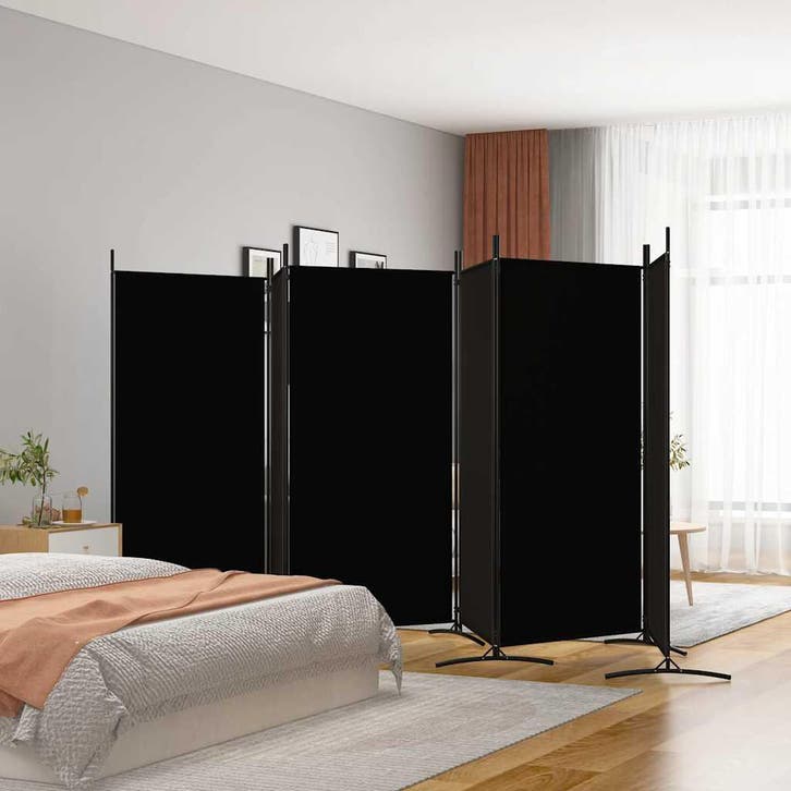 vidaXL Kamerscherm met 6 panelen 520x180 cm stof zwart, Huis en Inrichting, Woonaccessoires | Kamerschermen, Nieuw, Verzenden