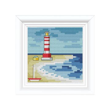 Strand Vakantie Vuurtoren Borduurset 14CT op Wit Borduurstof, Verzamelen, Verzenden, Nieuw