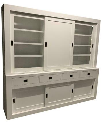 Designkast van 100 tot 400cm breed en in alle ral kleuren, Met deur(en), Design strak modern kleuren greeploos groot , Nieuw, Grenenhout