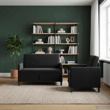 vidaXL Bankenset met opbergruimte 2 st Zwart Polyester, Verzenden, Nieuw, Kunststof, Minder dan 150 cm