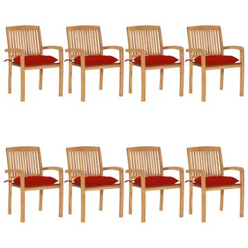 vidaXL Tuinstoelen stapelbaar 8 st met kussens massief, Verzenden, Nieuw, Hout