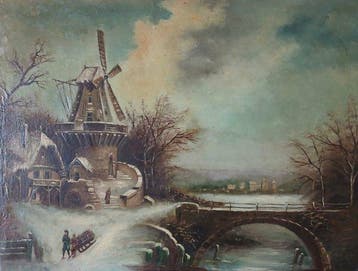 Europese school (XX) - Hollands winterlandschap, Antiek en Kunst