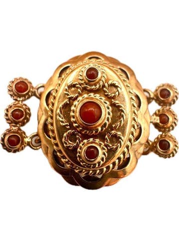 Broche - 18 karaat Geel goud Bloedkoraal - Bloedkoraal